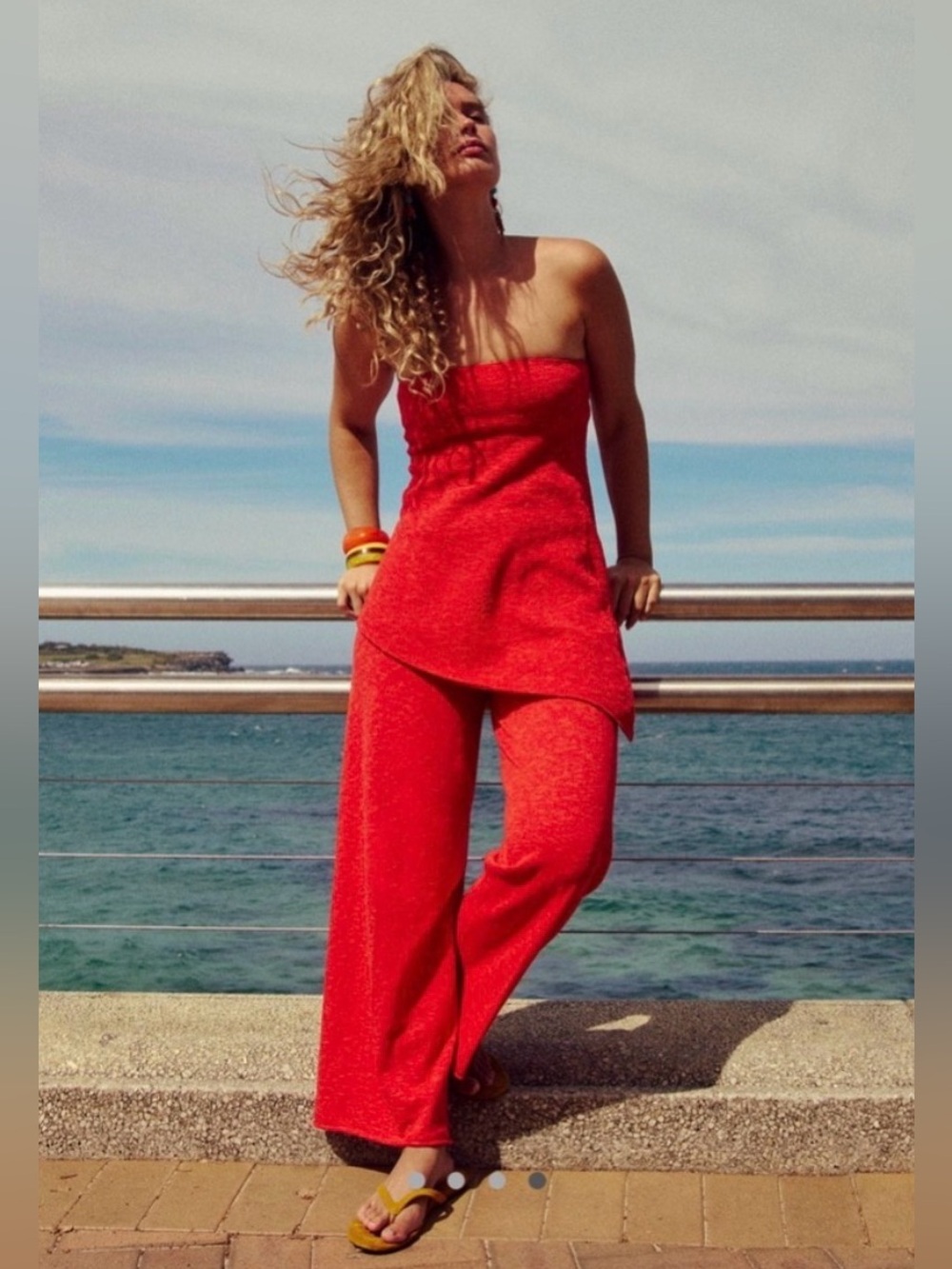 Free People Krista Cotton-Linen Sweater Set in Cherry Tomato Combo
